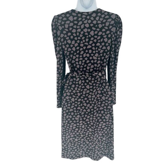 Ann Taylor Dress Womens Petite 2 Black Print Wrap Long Sleeve Jersey Knit NEW - Picture 2 of 16